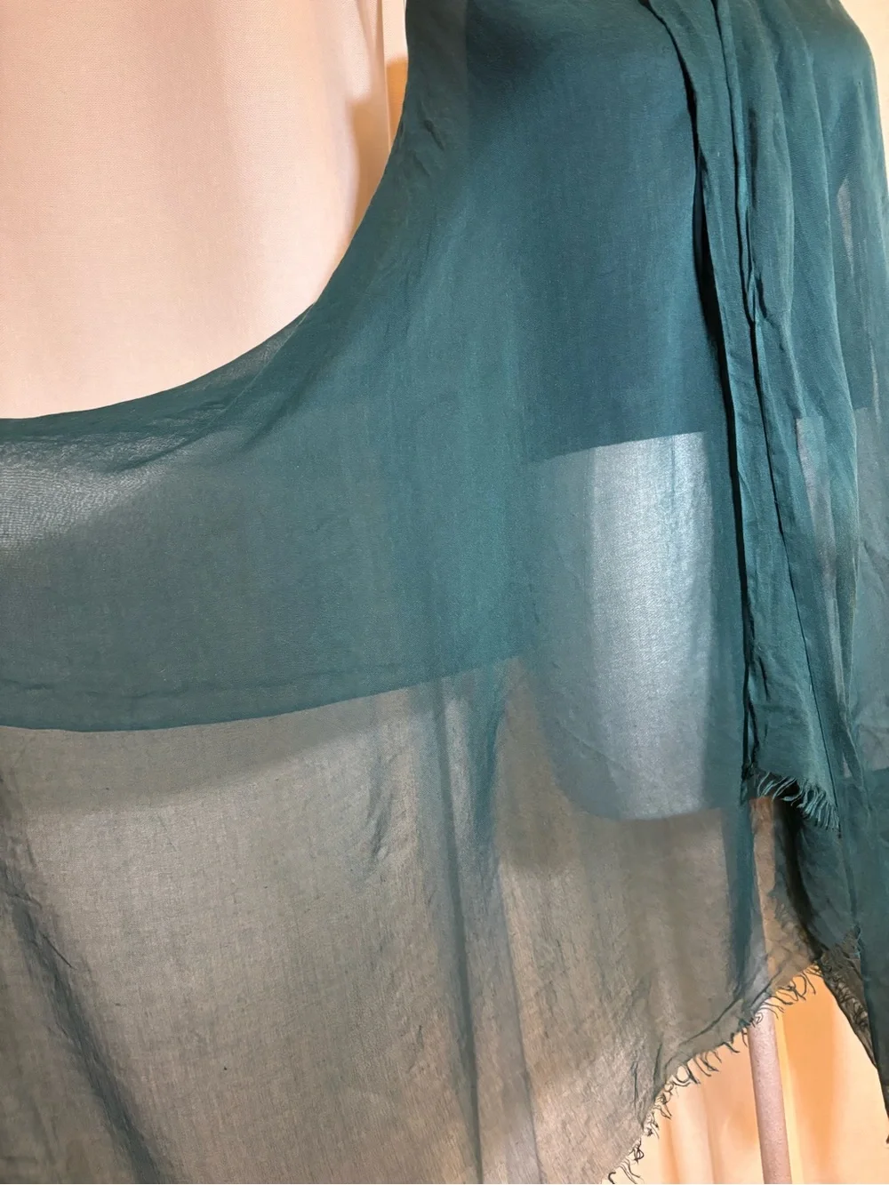 Teal Jewel Tone 30% Silk 70% Modal Oversized Sheer Scarf Wrap 38x75 SOFT Luxury